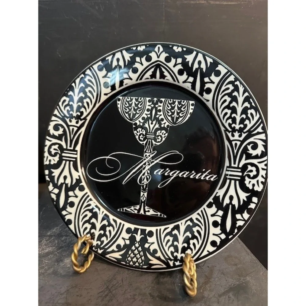 Epic Products Ceramic Cocktail Party Plates Set of 4‎ Black White 8in